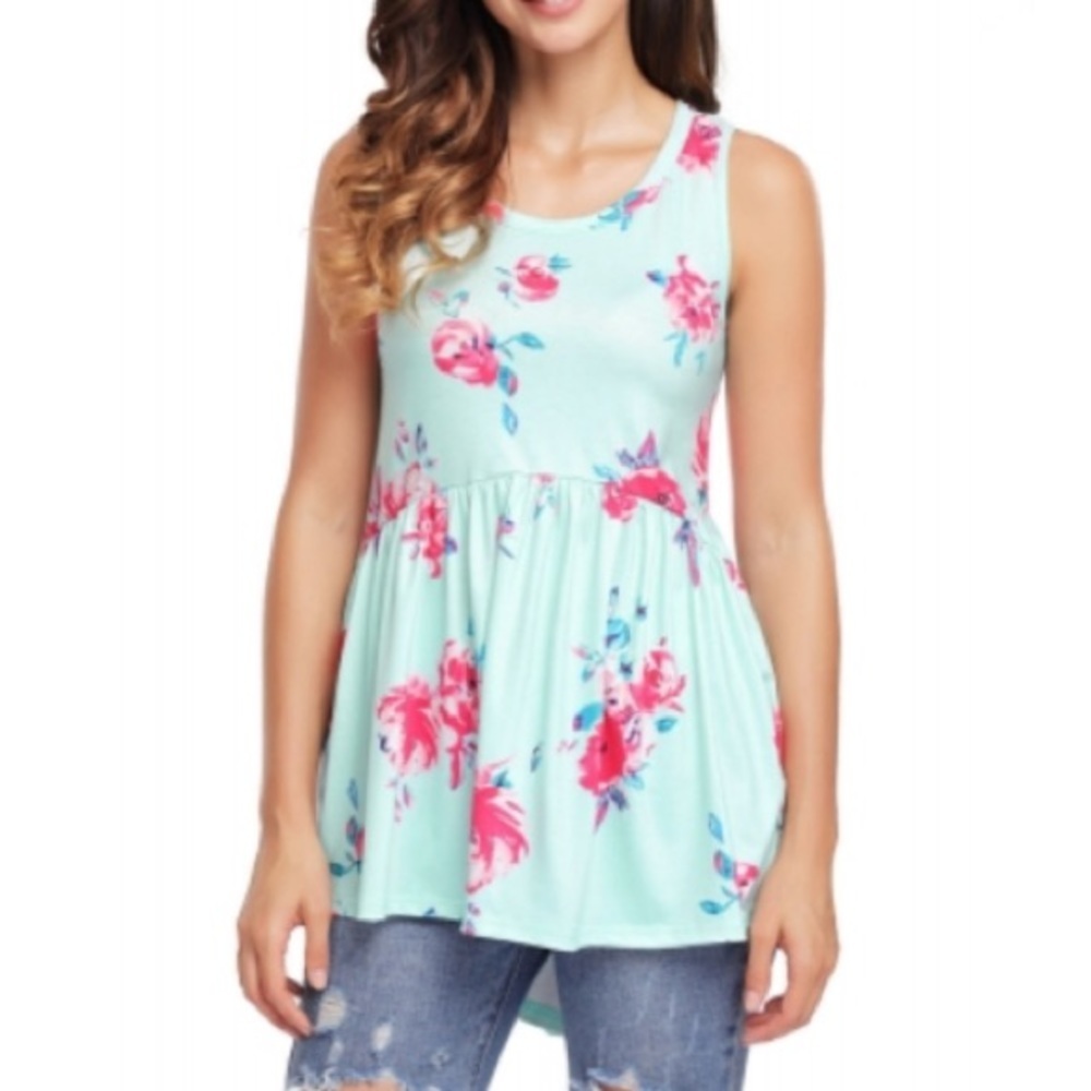 Aqua Floral Babydoll Tank